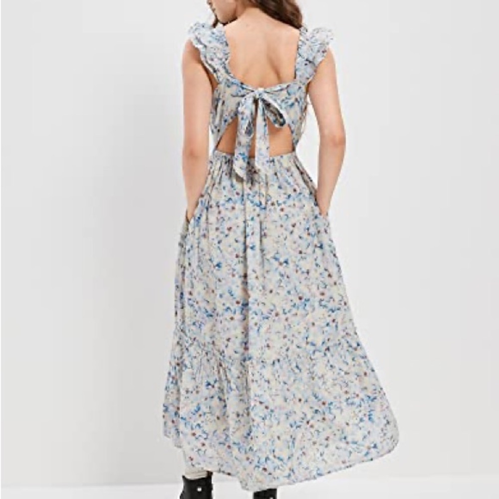 American Eagle Outfitters Backless Floral Dress - Blue and White
